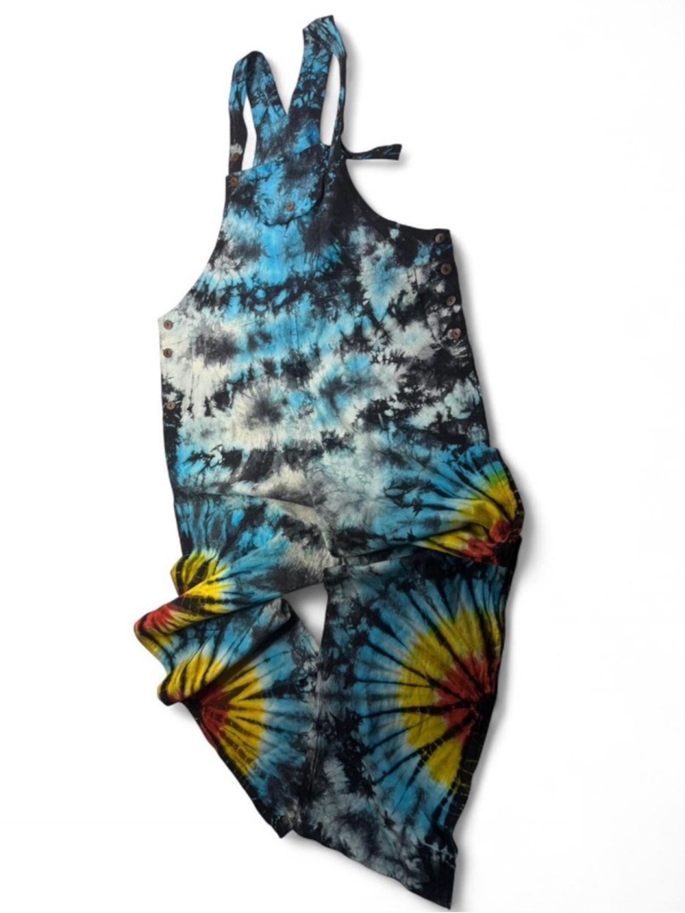 Tie-Dye Overalls in Blue, Yellow & Red
